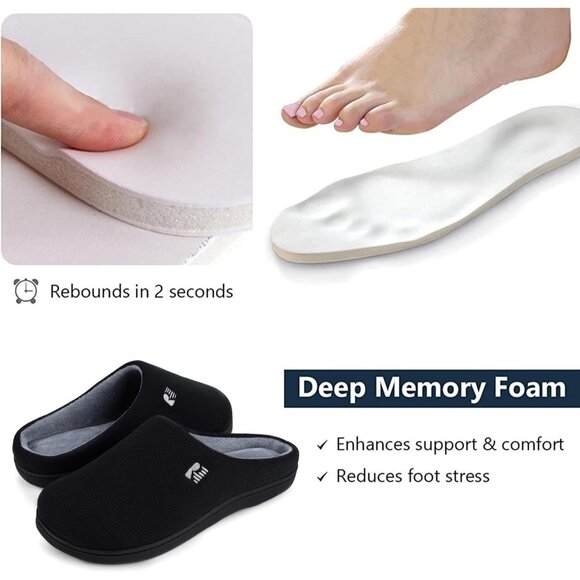 Women's Black-Grey Two-Tone Memory Foam Slipper Closed-Toe Indoor House Shoes - Picture 4 of 6